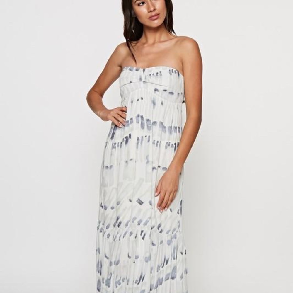 Watercolor Print Strapless Maxi Dress
